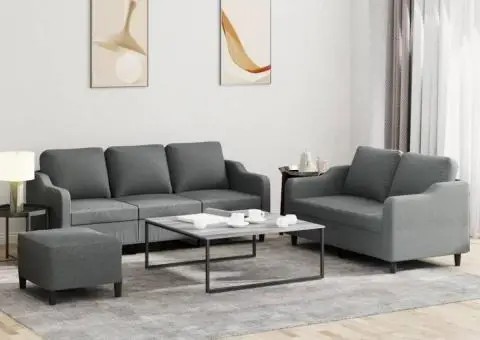 Set de canapele cu perne, 3 piese, gri închis, textil - 1/5