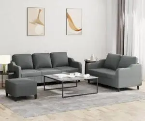 vidaXL Set de canapele cu perne, 3 piese, gri închis, textil