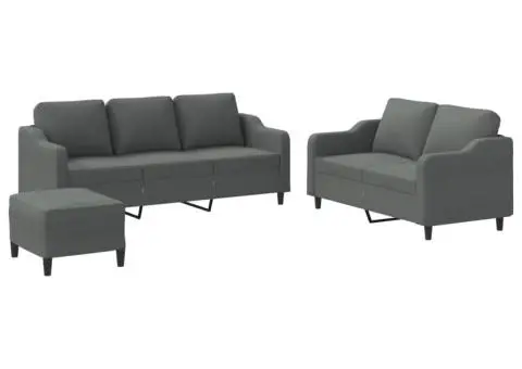 Set de canapele cu perne, 3 piese, gri închis, textil - 2/5