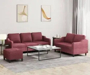 vidaXL Set canapea cu perne, 3 piese, roșu vin, material textil