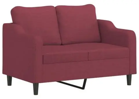 Set canapea cu perne, 3 piese, roșu vin, material textil - 3/5