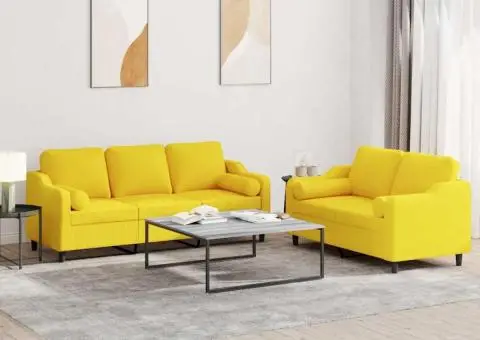 Set de canapele cu perne, 2 piese, galben deschis, textil - 1/5