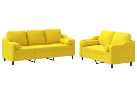 Set de canapele cu perne, 2 piese, galben deschis, textil - 2/5