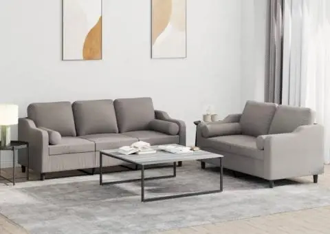 Set de canapele cu perne, 2 piese, gri taupe, textil - 1/5