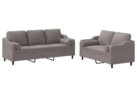 Set de canapele cu perne, 2 piese, gri taupe, textil - 2/5