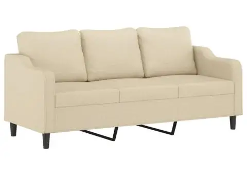 Set de canapele cu perne, 3 piese, crem, textil - 4/5