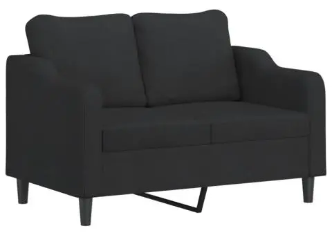 Set de canapele cu perne, 3 piese, negru, textil - 3/5