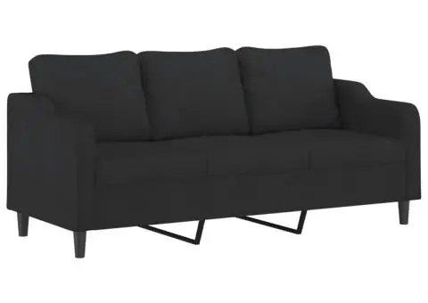 Set de canapele cu perne, 3 piese, negru, textil - 4/5