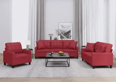 Set de canapele cu perne, 2 piese, roșu vin, piele ecologică - 1/5