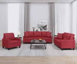 vidaXL Set de canapele cu perne, 2 piese, roșu vin, piele ecologică