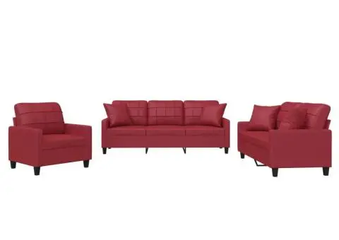 Set de canapele cu perne, 2 piese, roșu vin, piele ecologică - 2/5