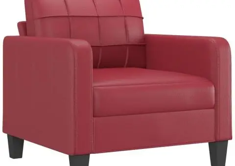 Set de canapele cu perne, 2 piese, roșu vin, piele ecologică - 3/5