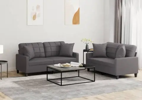 Set de canapele cu perne, 2 piese, gri, piele ecologică - 1/5