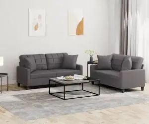 vidaXL Set de canapele cu perne, 2 piese, gri, piele ecologică