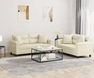 vidaXL Set de canapele cu perne, 2 piese, crem, piele ecologică