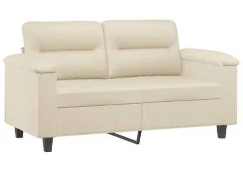 Set de canapele cu perne, 2 piese, crem, piele ecologică - 3/5