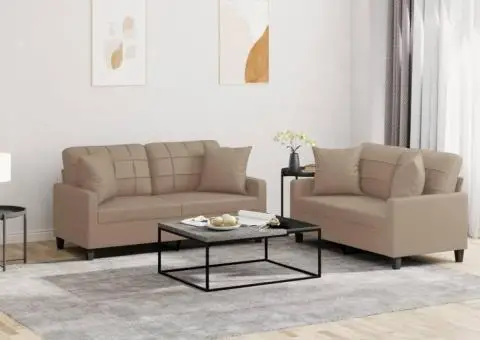 Set de canapele cu perne, 2 piese, cappuccino, piele ecologică - 1/5