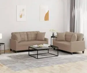 vidaXL Set de canapele cu perne, 2 piese, cappuccino, piele ecologică