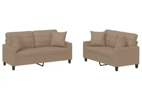 Set de canapele cu perne, 2 piese, cappuccino, piele ecologică - 2/5