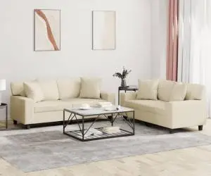 vidaXL Set de canapele cu perne, 2 piese, crem, piele ecologică