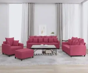 vidaXL Set canapele cu perne, 4 piese, roșu vin, catifea