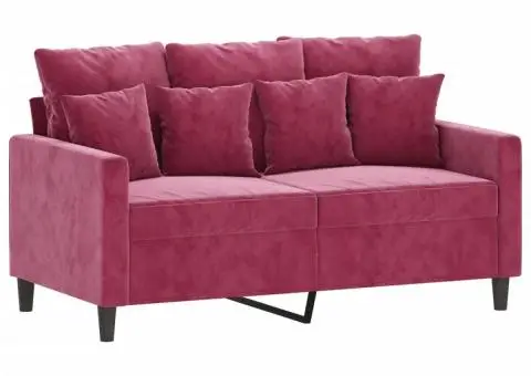 Set canapele cu perne, 4 piese, roșu vin, catifea - 4/5