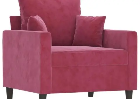 Set canapele cu perne, 4 piese, roșu vin, catifea - 5/5