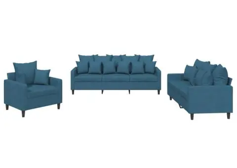 Set de canapele cu perne, 3 piese, albastru, catifea - 2/5