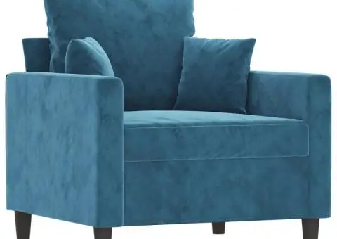 Set de canapele cu perne, 3 piese, albastru, catifea - 3/5