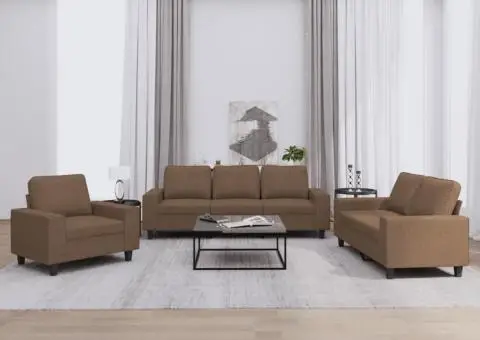 Set de canapele, 3 piese, maro, textil - 1/5