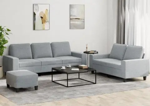 Set de canapele, 3 piese, gri deschis, textil - 1/5