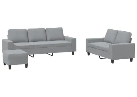 Set de canapele, 3 piese, gri deschis, textil - 2/5