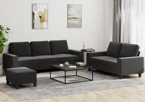 Set de canapele, 3 piese, negru, textil - 1/5