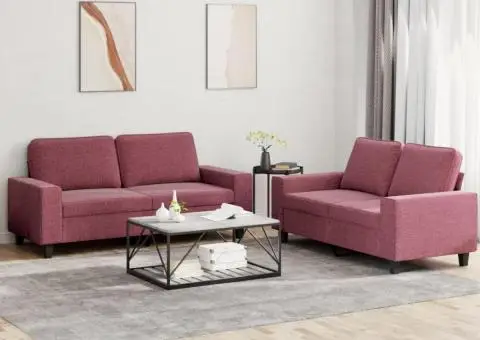 Set de canapea, 2 piese, roșu vin, material textil - 1/5