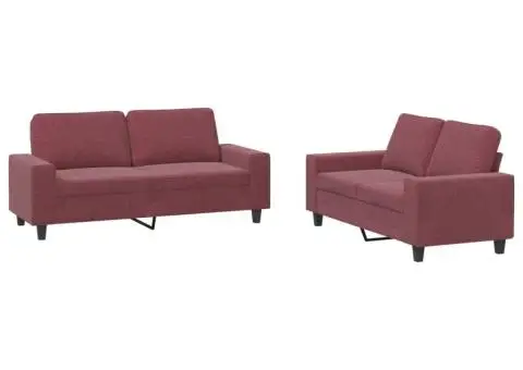 Set de canapea, 2 piese, roșu vin, material textil - 2/5
