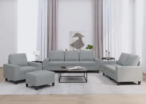 Set de canapele, 4 piese, gri deschis, material textil - 1/5