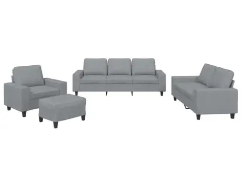 Set de canapele, 4 piese, gri deschis, material textil - 2/5