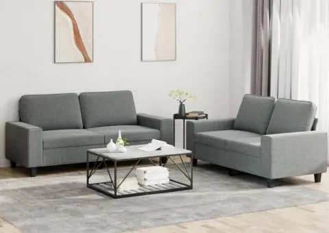 Set de canapele, 2 piese, gri închis, material textil - 1/5