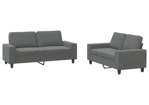 Set de canapele, 2 piese, gri închis, material textil - 2/5