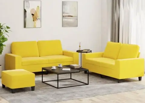 Set de canapele, 3 piese, galben deschis, textil - 1/5