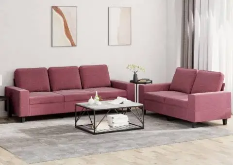 Set de canapea, 2 piese, roșu vin, material textil - 1/5