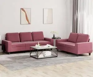 vidaXL Set de canapea, 2 piese, roșu vin, material textil