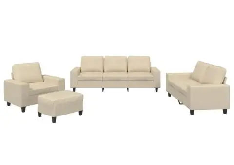 Set de canapele, 4 piese, crem, microfibră - 2/5