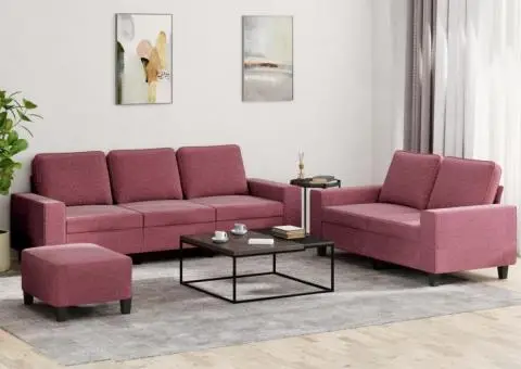 Set de canapea, 3 piese, roșu vin, material textil - 1/5