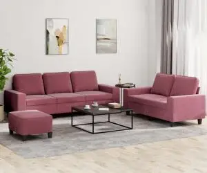 vidaXL Set de canapea, 3 piese, roșu vin, material textil