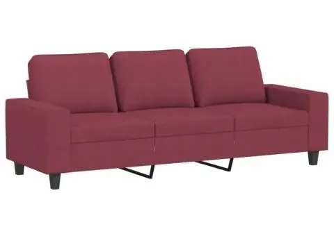 Set de canapea, 3 piese, roșu vin, material textil - 4/5