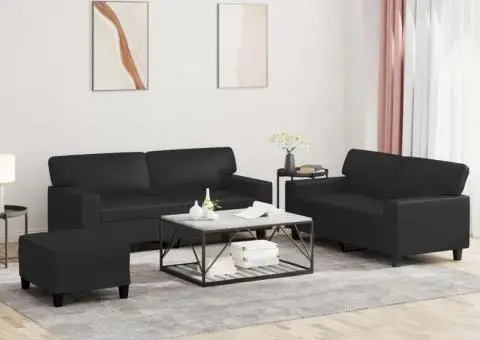 Set de canapele, 3 piese, negru, piele ecologică - 1/5