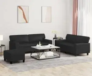 vidaXL Set de canapele, 3 piese, negru, piele ecologică