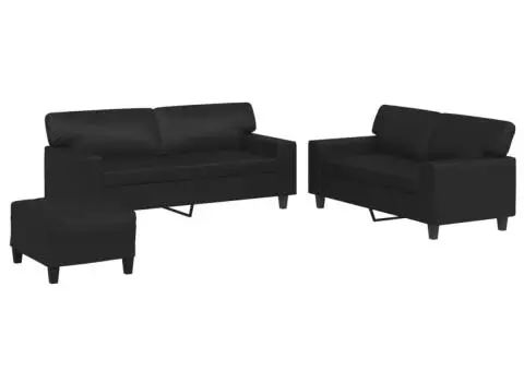 Set de canapele, 3 piese, negru, piele ecologică - 2/5