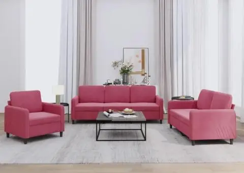 Set de canapea, 3 piese, roșu vin, catifea - 1/5